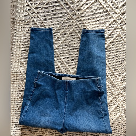 Soft Surroundings stretch pullon blue jeans distressed faded - Picture 4 of 16